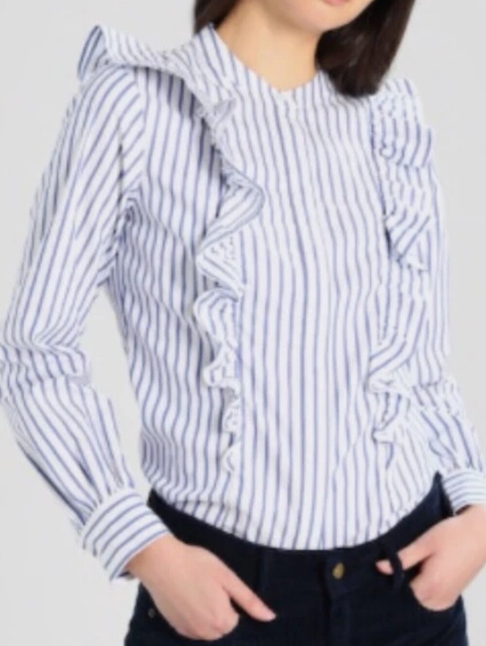 Banana Republic Riley-Fit Striped Ruffle-Front Shirt